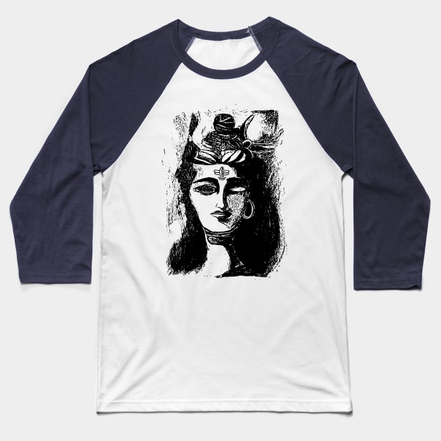 Shiva Potrait Charcoal Baseball T-Shirt by Joker & Angel